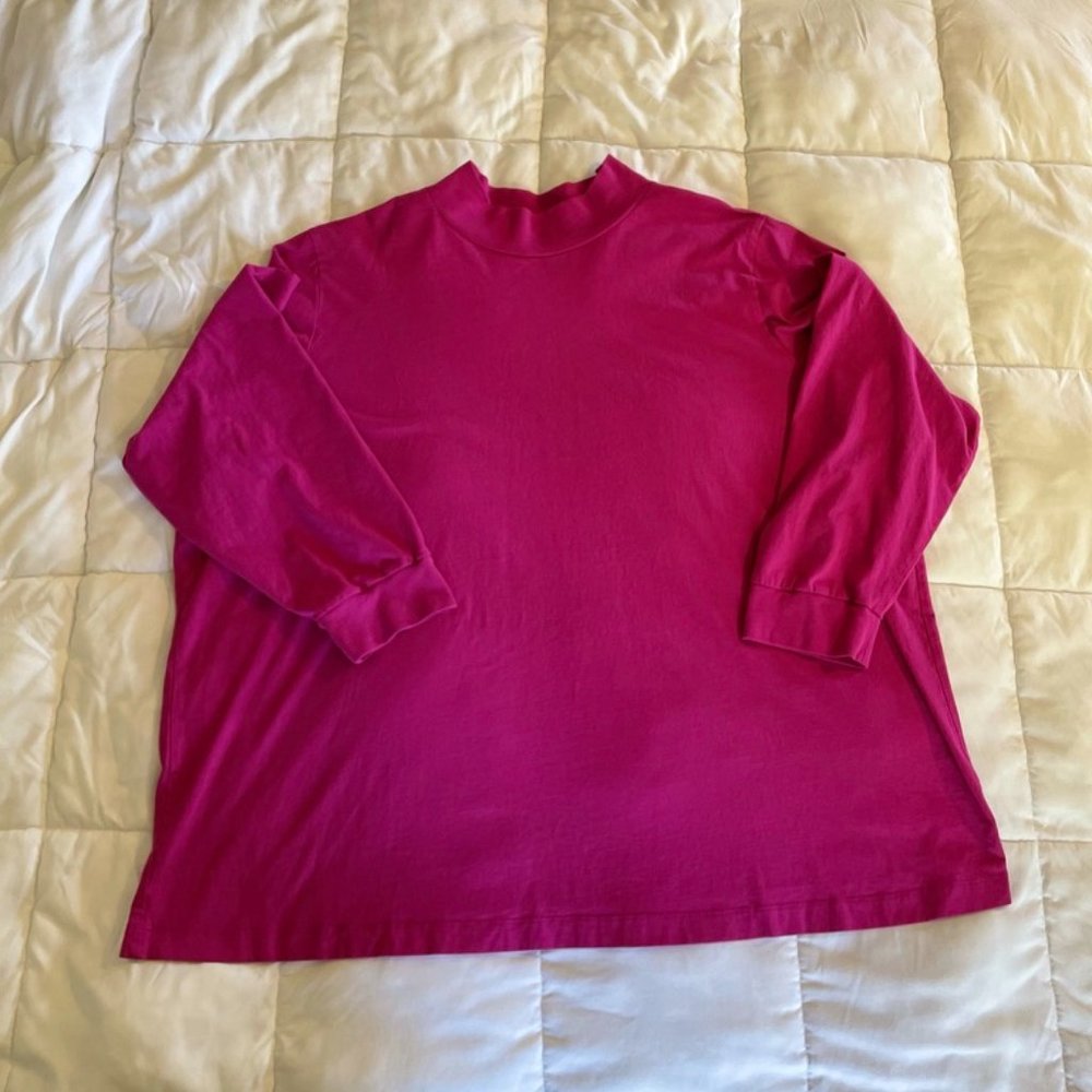 💚 Woman Within Mock Neck Half Sleeve Tee Pink 3x